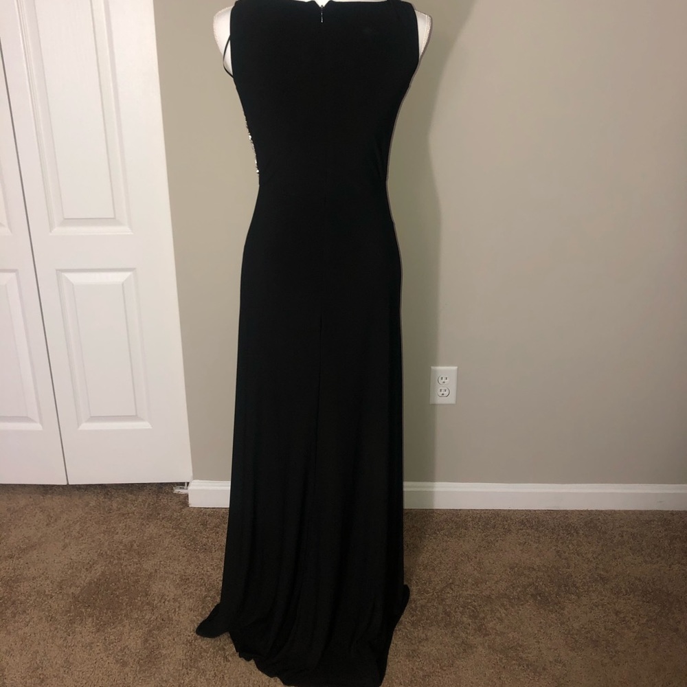 Black long dress detail on front